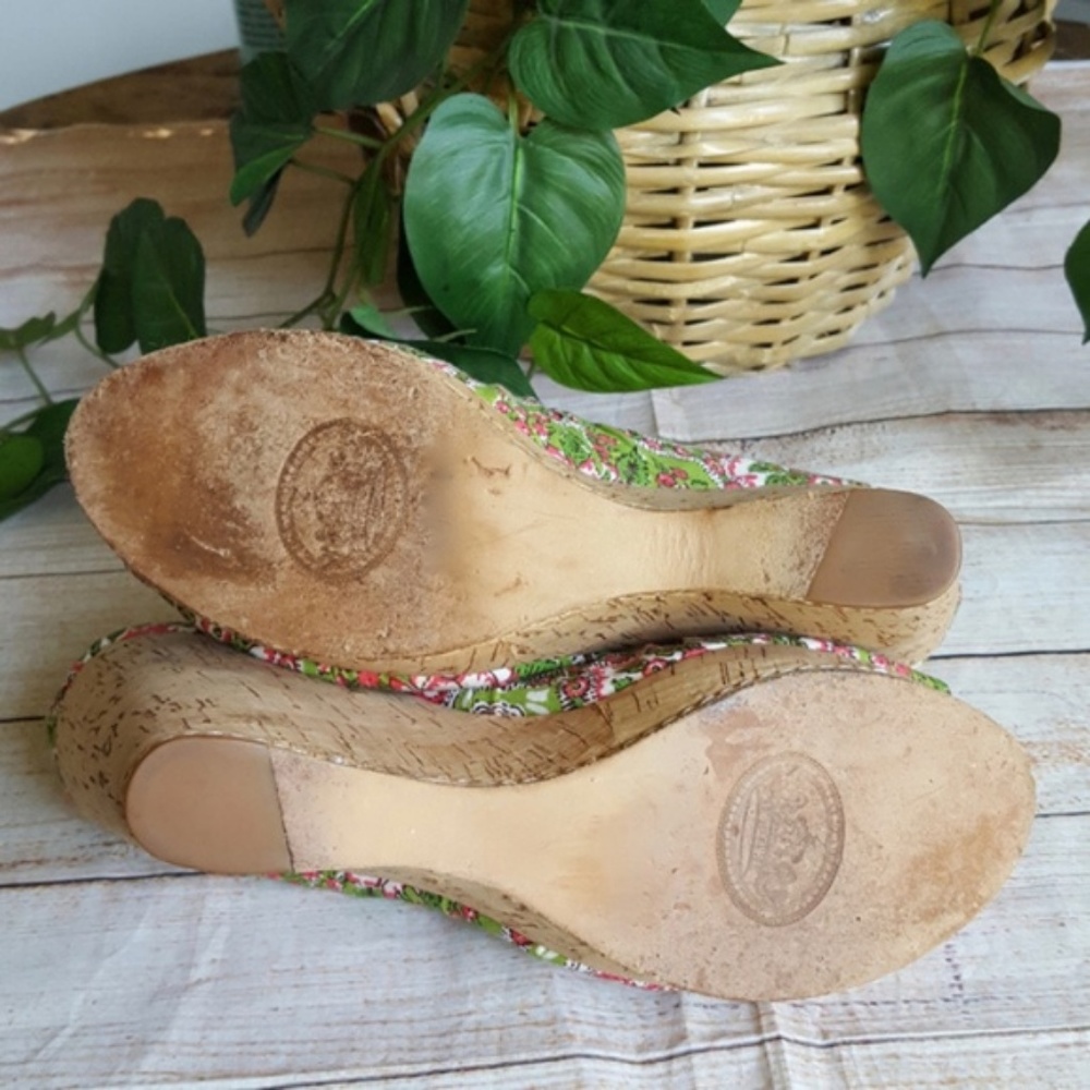 🌸 ZiGi Girl Floral Cork Wedges Peep Toe Size 10 - Picture 6 of 7